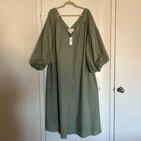 Anthropologie Mare Mare Bubble Sleeve Lace-Up Midi Dress Boho NWT (Size 1X) - Picture 3 of 8